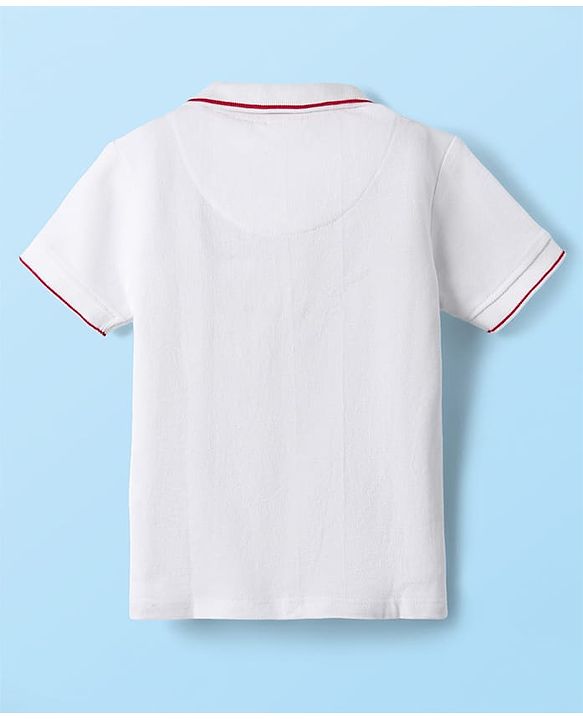 Babyhug 100% Cotton Half Sleeves Soccer Theme Printed T-Shirt With Collar & Shorts Set - Red & White