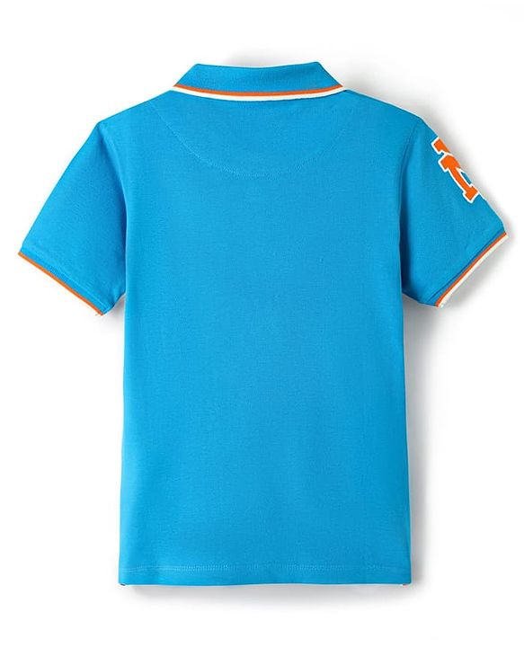 Pine Kids Cotton Knit Half Sleeves Polo T-Shirt with Awesome Text Print - Blue