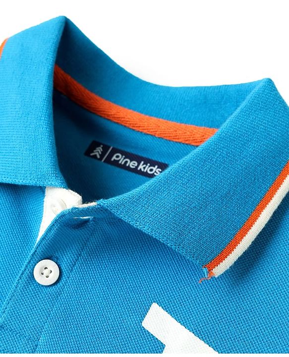 Pine Kids Cotton Knit Half Sleeves Polo T-Shirt with Awesome Text Print - Blue