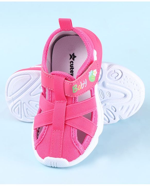 Cute Walk by Babyhug Velcro Closure Sandals with Baby Print - Fuchsia