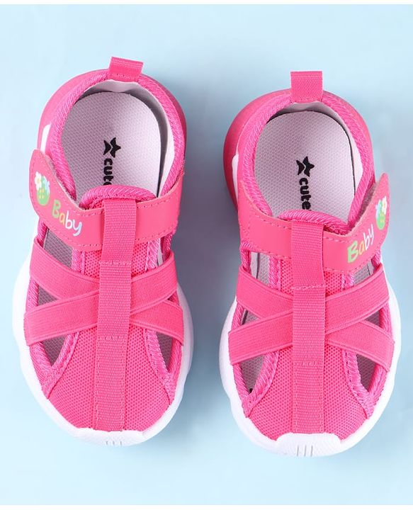 Cute Walk by Babyhug Velcro Closure Sandals with Baby Print - Fuchsia