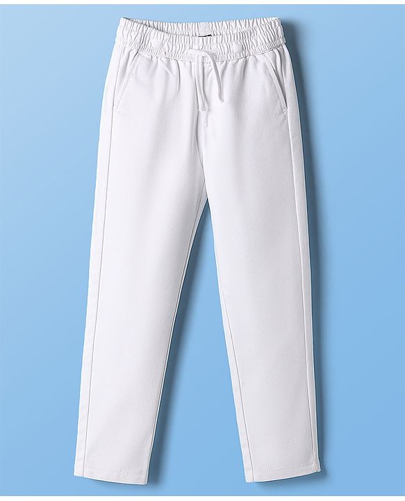 Pine Kids Woven Full Length Solid Color Trouser Pant - White