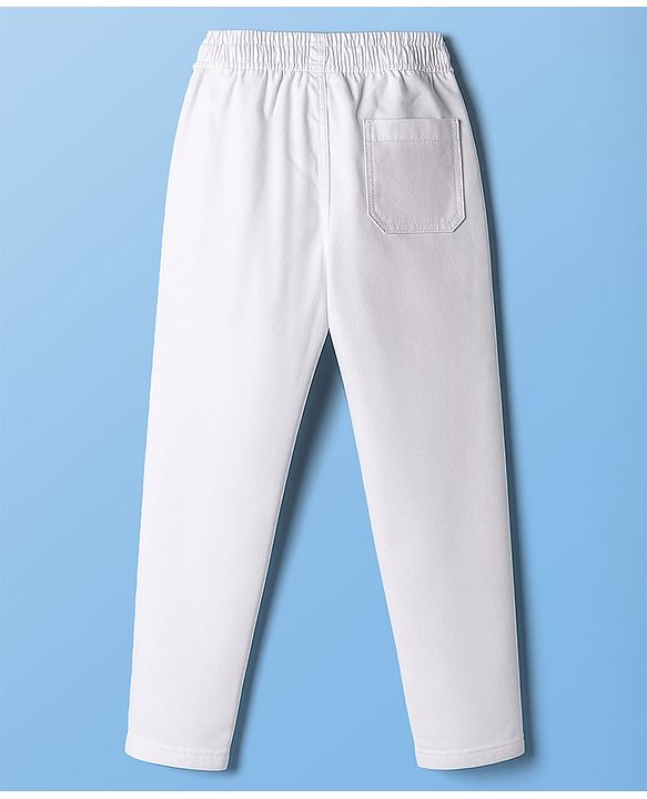 Pine Kids Woven Full Length Solid Color Trouser Pant - White