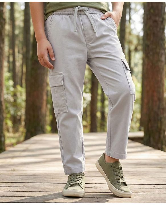 Pine Kids Woven Full Length Solid Color Trouser with Pockets - Beige