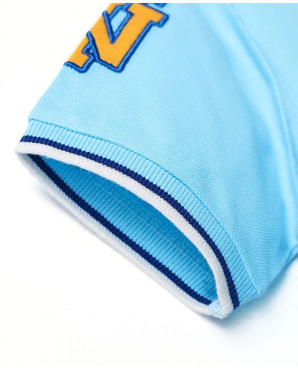 Pine Kids Cotton Knit Half Sleeves Polo T-Shirt with Player 2.0 Text Print - Light Blue