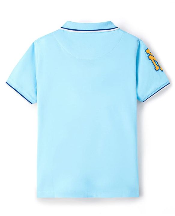Pine Kids Cotton Knit Half Sleeves Polo T-Shirt with Player 2.0 Text Print - Light Blue