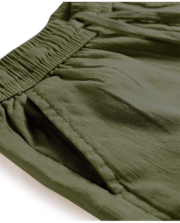 Pine Kids Cotton Elastane Woven Full Length Solid Color Cargo Pants With Pockets - Olive Green