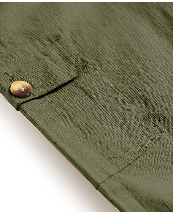 Pine Kids Cotton Elastane Woven Full Length Solid Color Cargo Pants With Pockets - Olive Green