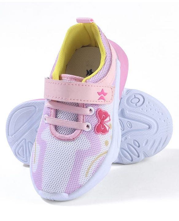 Cute Walk by Babyhug Velcro Closure Sneaker Shoes with Bow Patch - Pink