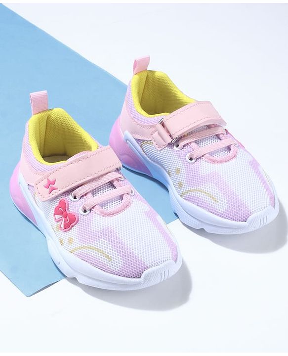 Cute Walk by Babyhug Velcro Closure Sneaker Shoes with Bow Patch - Pink