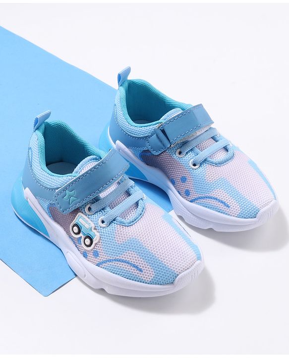 Cute Walk by Babyhug Velcro Closure Sneaker Shoes with Vehicle Patch - Blue