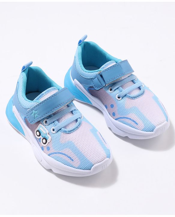 Cute Walk by Babyhug Velcro Closure Sneaker Shoes with Vehicle Patch - Blue
