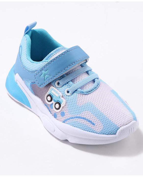 Cute Walk by Babyhug Velcro Closure Sneaker Shoes with Vehicle Patch - Blue
