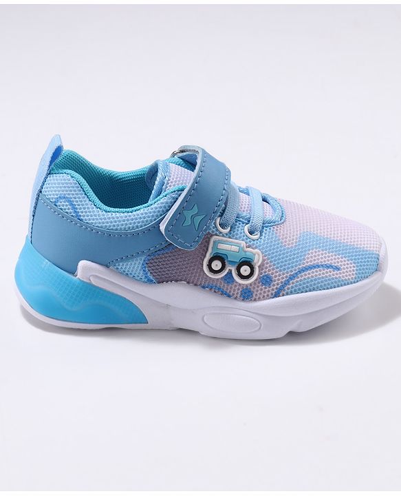 Cute Walk by Babyhug Velcro Closure Sneaker Shoes with Vehicle Patch - Blue