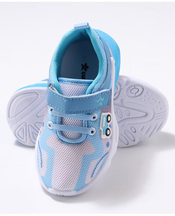 Cute Walk by Babyhug Velcro Closure Sneaker Shoes with Vehicle Patch - Blue