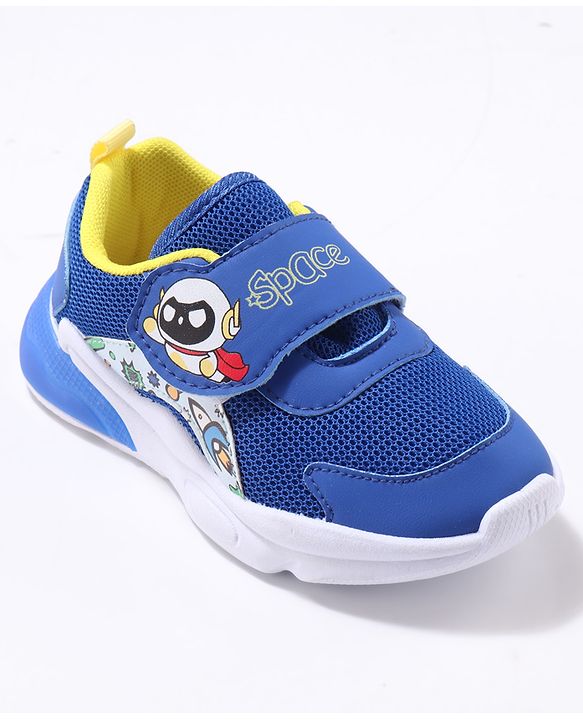 Cute Walk by Babyhug Velcro Closure Sneaker Shoes with Space Theme Print - Blue