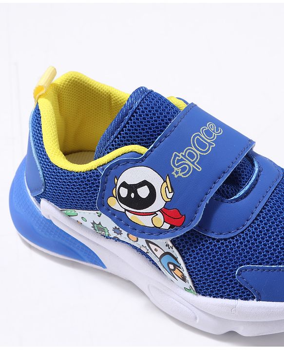 Cute Walk by Babyhug Velcro Closure Sneaker Shoes with Space Theme Print - Blue