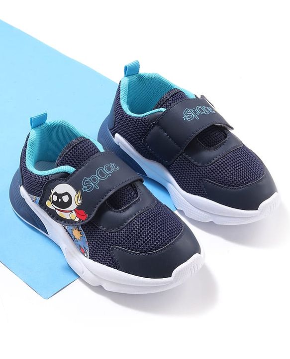 Cute Walk by Babyhug Velcro Closure Sneaker Shoes with Space Theme Print - Blue