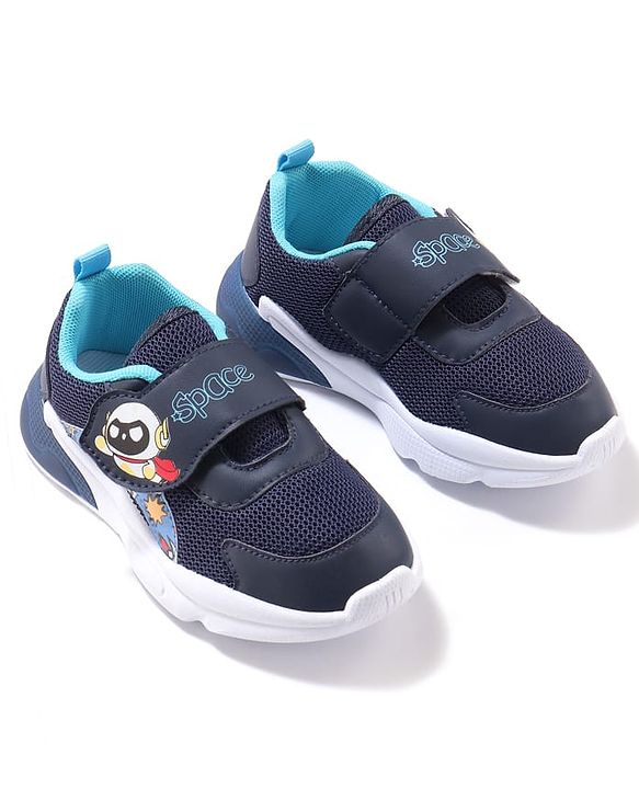 Cute Walk by Babyhug Velcro Closure Sneaker Shoes with Space Theme Print - Blue