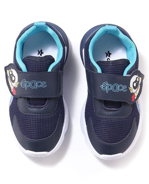 Cute Walk by Babyhug Velcro Closure Sneaker Shoes with Space Theme Print - Blue