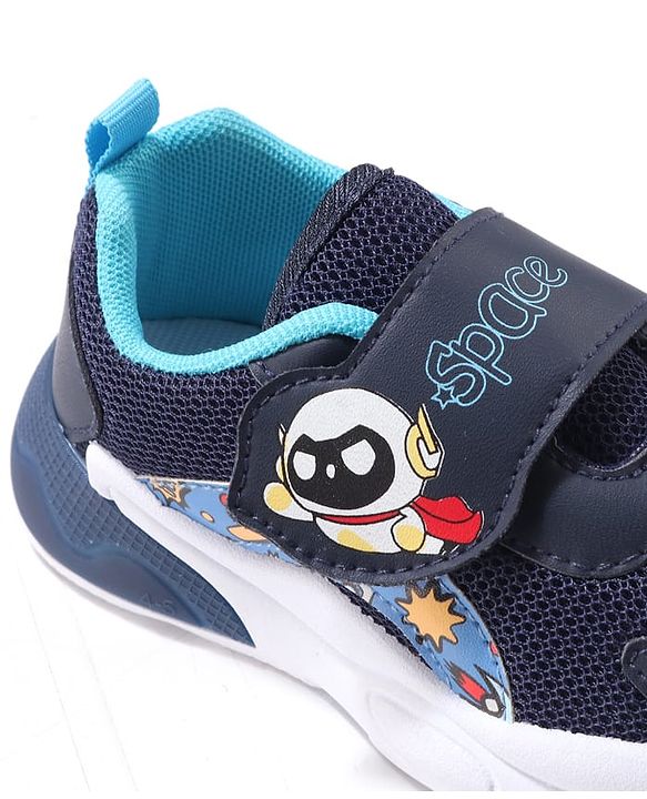 Cute Walk by Babyhug Velcro Closure Sneaker Shoes with Space Theme Print - Blue