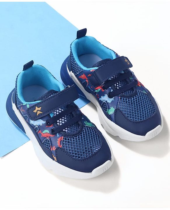 Cute Walk By Babyhug Velcro Closure Sneakers With Lace Detailing - Navy Blue