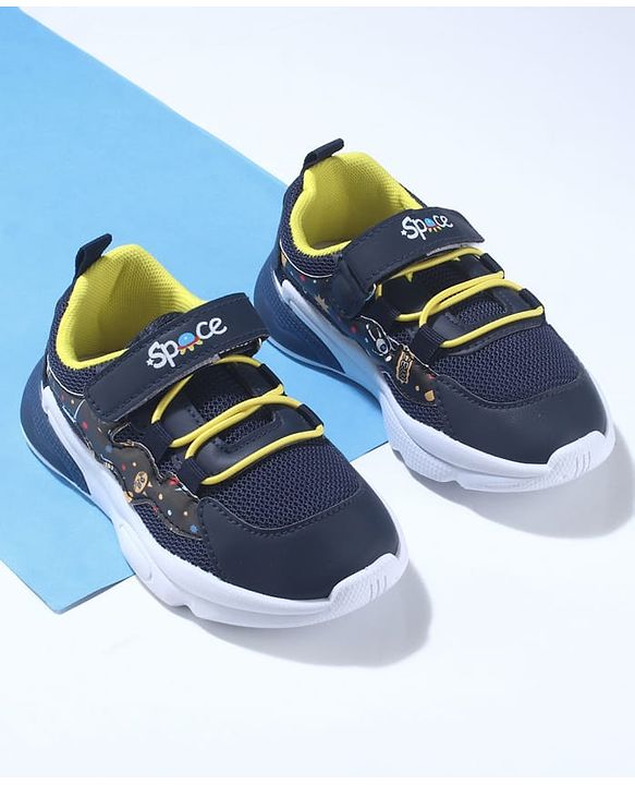 Cute Walk by Babyhug Velcro Closure Sneaker Shoes With Space Theme Print - Navy Blue