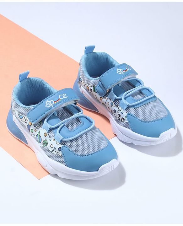 Cute Walk by Babyhug Velcro Closure Sneaker Shoes With Space Theme Print - Blue