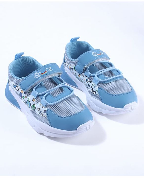 Cute Walk by Babyhug Velcro Closure Sneaker Shoes With Space Theme Print - Blue