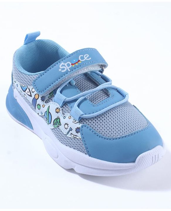 Cute Walk by Babyhug Velcro Closure Sneaker Shoes With Space Theme Print - Blue