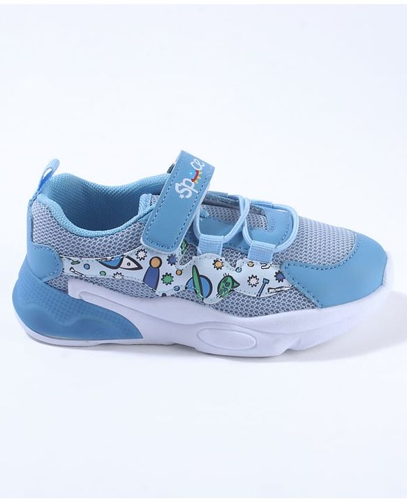 Cute Walk by Babyhug Velcro Closure Sneaker Shoes With Space Theme Print - Blue