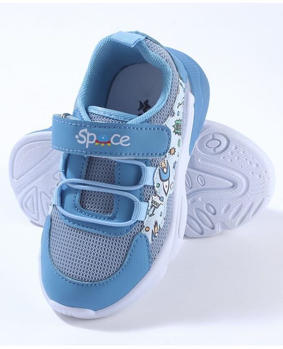 Cute Walk by Babyhug Velcro Closure Sneaker Shoes With Space Theme Print - Blue