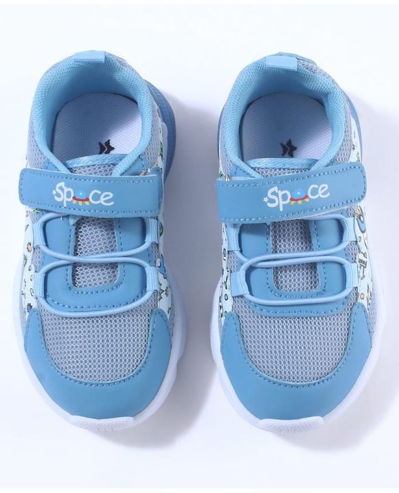 Cute Walk by Babyhug Velcro Closure Sneaker Shoes With Space Theme Print - Blue