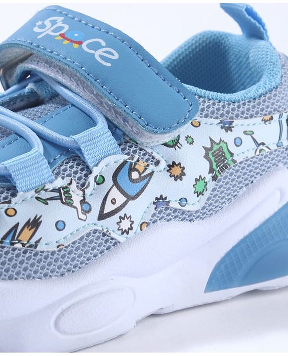 Cute Walk by Babyhug Velcro Closure Sneaker Shoes With Space Theme Print - Blue