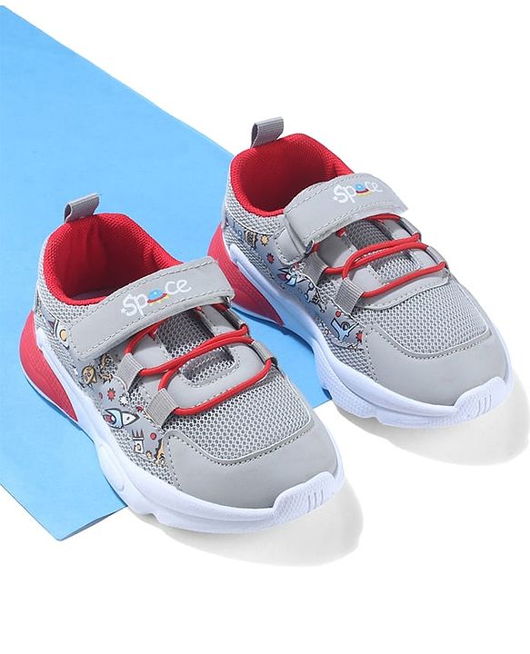 Cute Walk by Babyhug Velcro Closure Sneaker Shoes With Space Theme Print - Blue