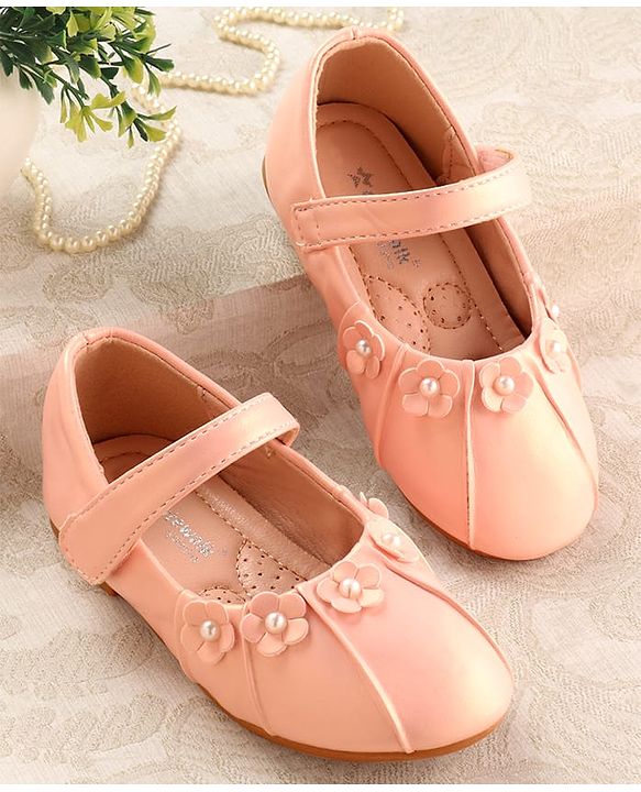 Cute Walk by Babyhug Velcro Closure Ballerina with Floral & Pearl Applique - Pink