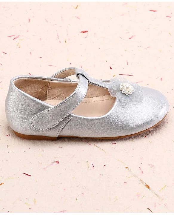 Cute Walk by Babyhug Ballerina With Velcro Closure and Floral Applique - Silver