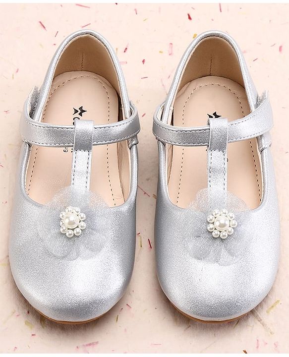 Cute Walk by Babyhug Ballerina With Velcro Closure and Floral Applique - Silver