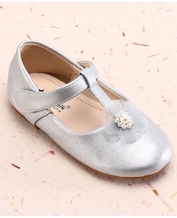 Cute Walk by Babyhug Ballerina With Velcro Closure and Floral Applique - Silver