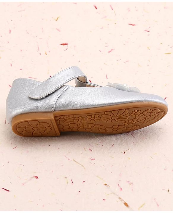Cute Walk by Babyhug Ballerina With Velcro Closure and Floral Applique - Silver