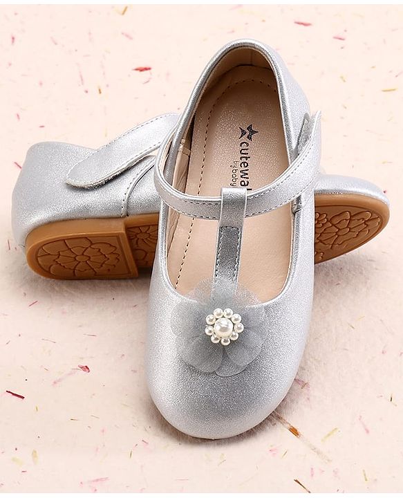 Cute Walk by Babyhug Ballerina With Velcro Closure and Floral Applique - Silver