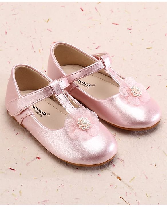 Cute Walk by Babyhug Ballerina With Velcro Closure and Floral Applique - Silver