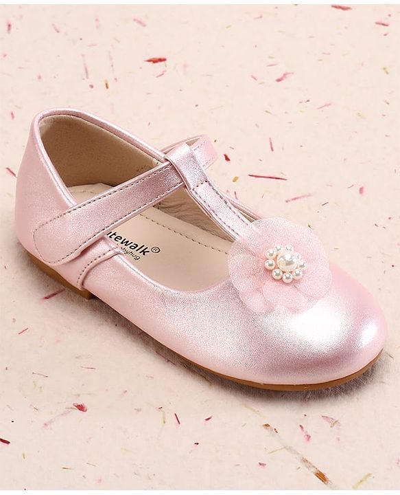 Cute Walk by Babyhug Ballerina With Velcro Closure and Floral Applique - Silver