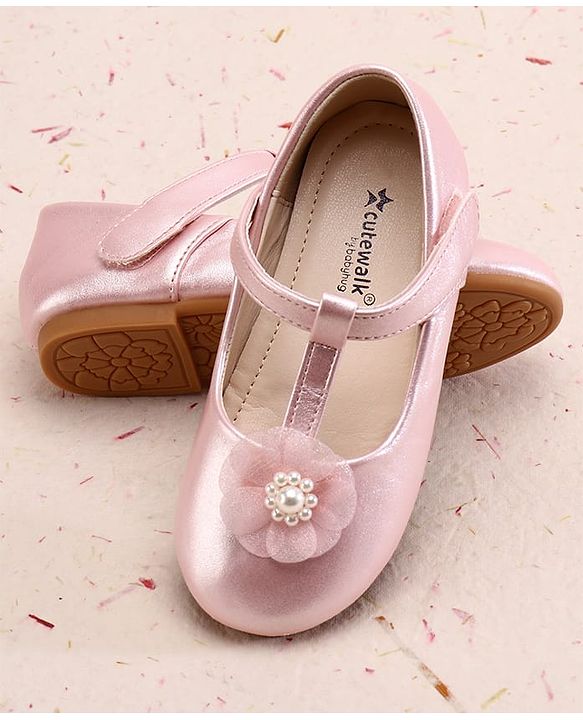 Cute Walk by Babyhug Ballerina With Velcro Closure and Floral Applique - Silver