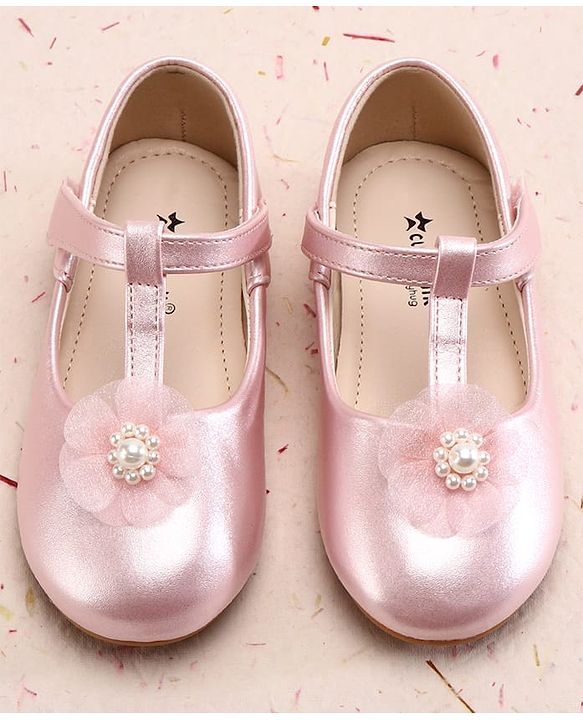 Cute Walk by Babyhug Ballerina With Velcro Closure and Floral Applique - Silver