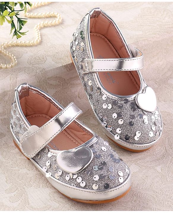 Cute Walk by Babyhug Ballerina With Velcro Closure and Heart Applique & Sequin - Silver