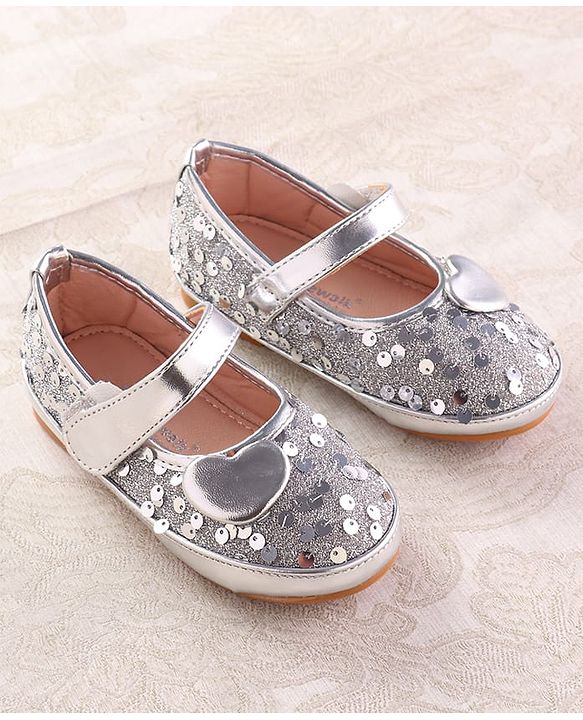 Cute Walk by Babyhug Ballerina With Velcro Closure and Heart Applique & Sequin - Silver