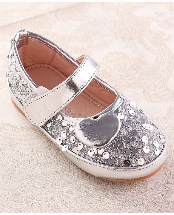 Cute Walk by Babyhug Ballerina With Velcro Closure and Heart Applique & Sequin - Silver