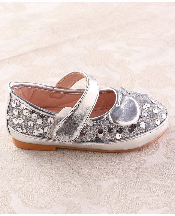 Cute Walk by Babyhug Ballerina With Velcro Closure and Heart Applique & Sequin - Silver