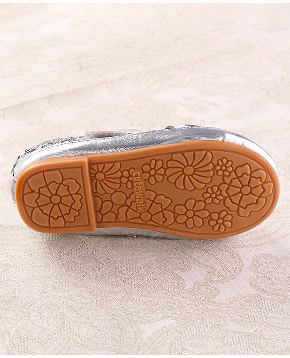 Cute Walk by Babyhug Ballerina With Velcro Closure and Heart Applique & Sequin - Silver